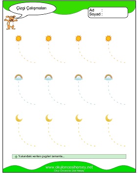 okul öncesi çizgi çalışma sayfaları